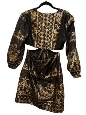 Lace Black gold Aztec ethnic print cut out sides dress S
